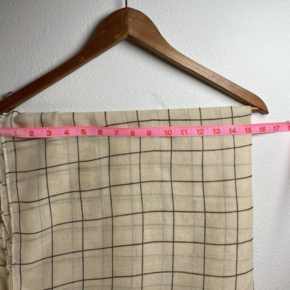 Rachel Pally Womens OS Beige Grid Scarf Minimalist Lightweight Polyester